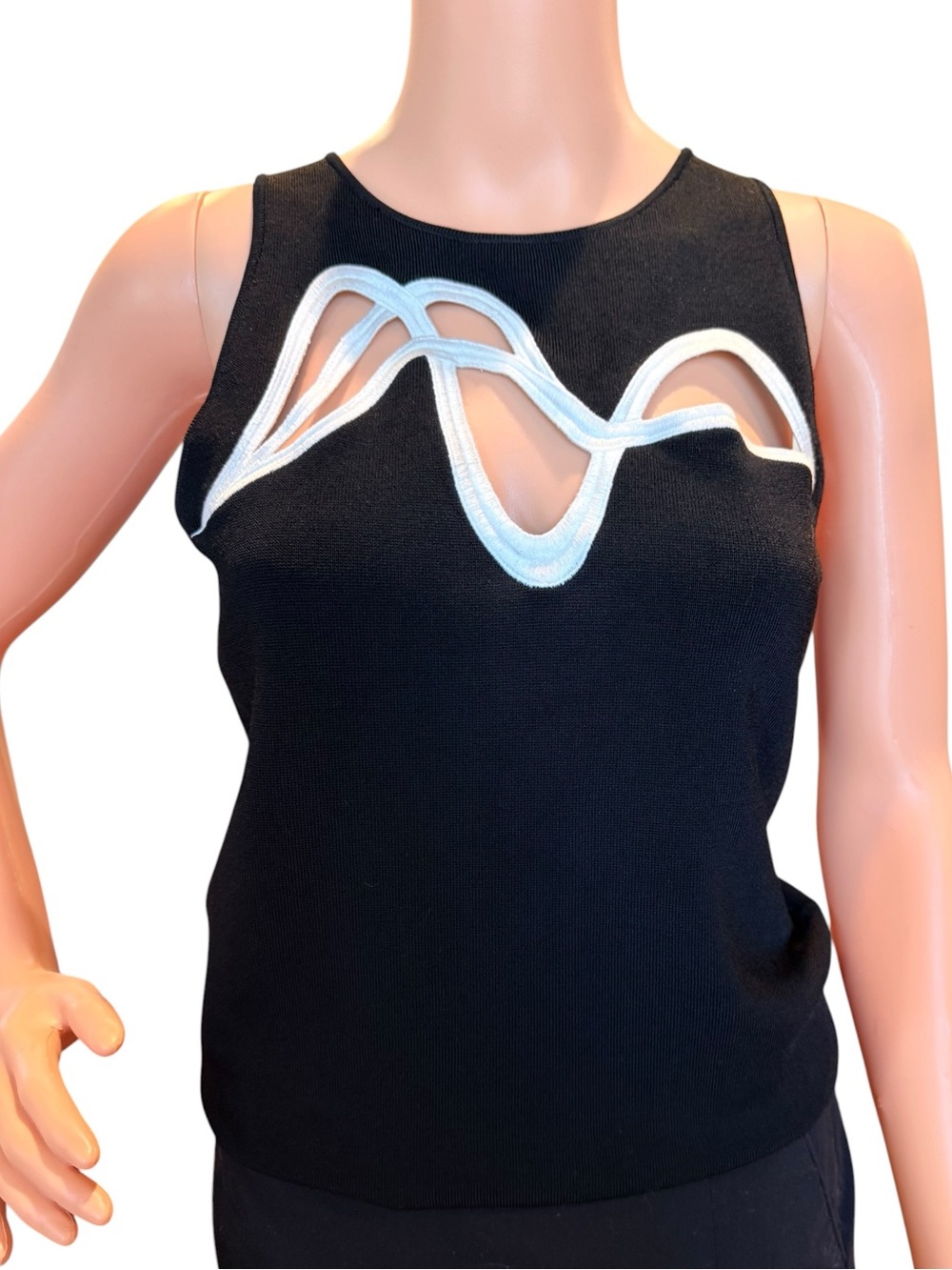 White House Black Market Black Tank Top White Trim Cut Outs